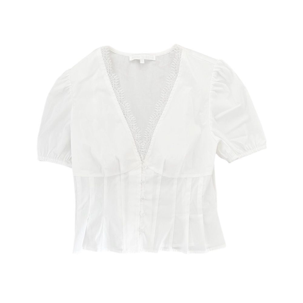 MORE TO COME White Short-Sleeved Peasant Top with V-Neckline